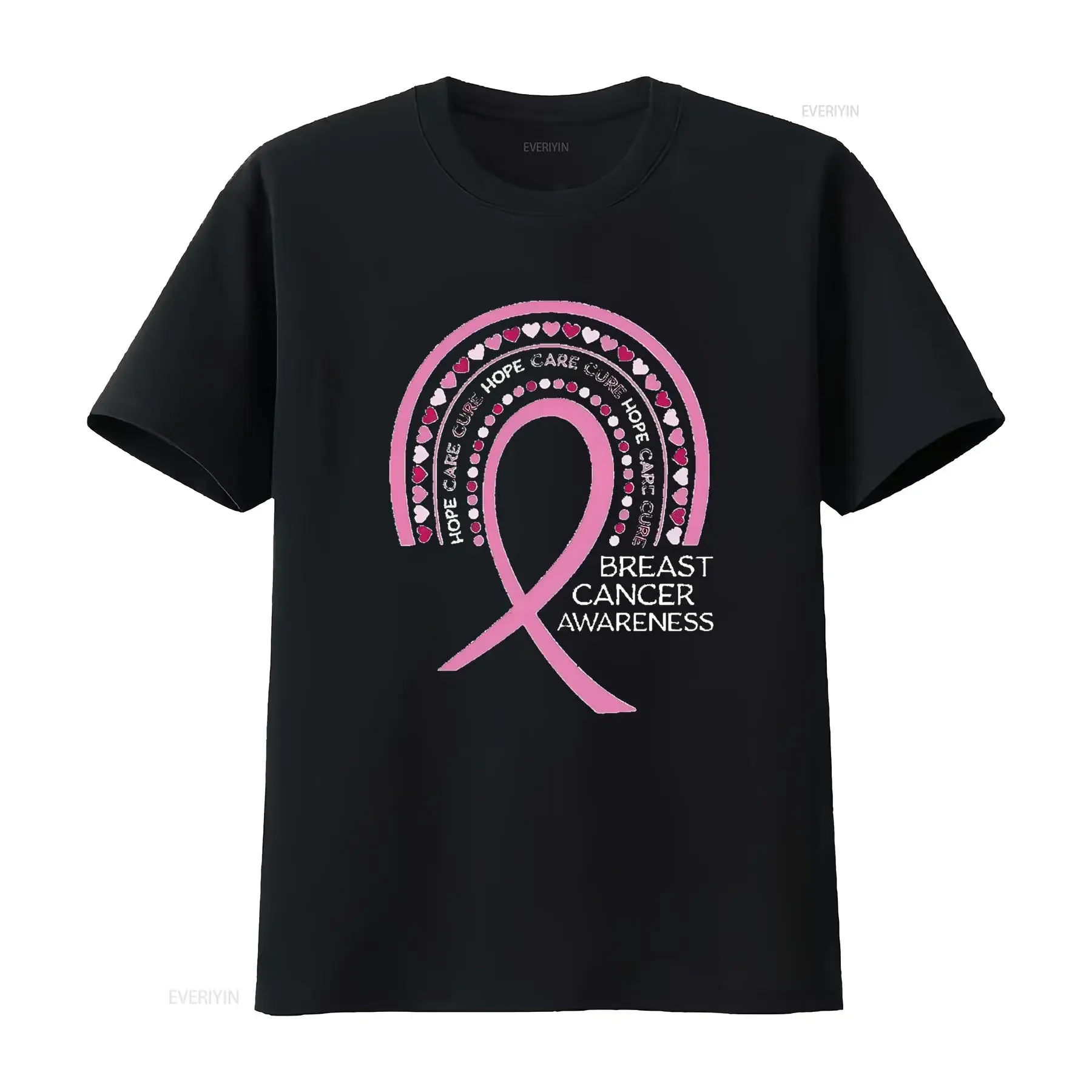 Breast Cancer Awareness Rainbow Ribbon With Women s Plus Size T Shirt Black 2X Large vintage Washed Stylish streetwear