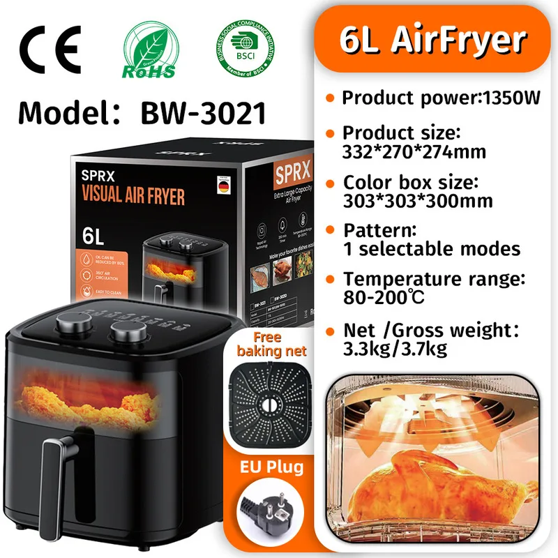 10L Dual Basket Air Fryer Oven 1350W Touch Screen Visible Window Electric Deep Fryer with Accessories