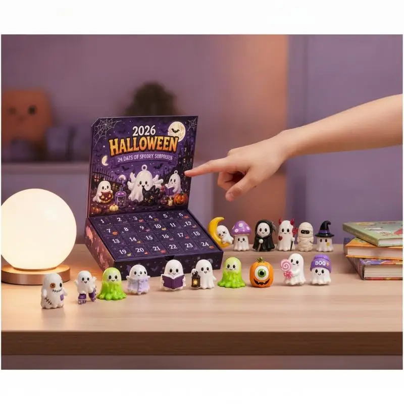 2026 Halloween Advent Calendar,24 Days Spooky Acrylic Ornaments Countdown Box,Halloween Table Decor Holiday Surprise Gift Set