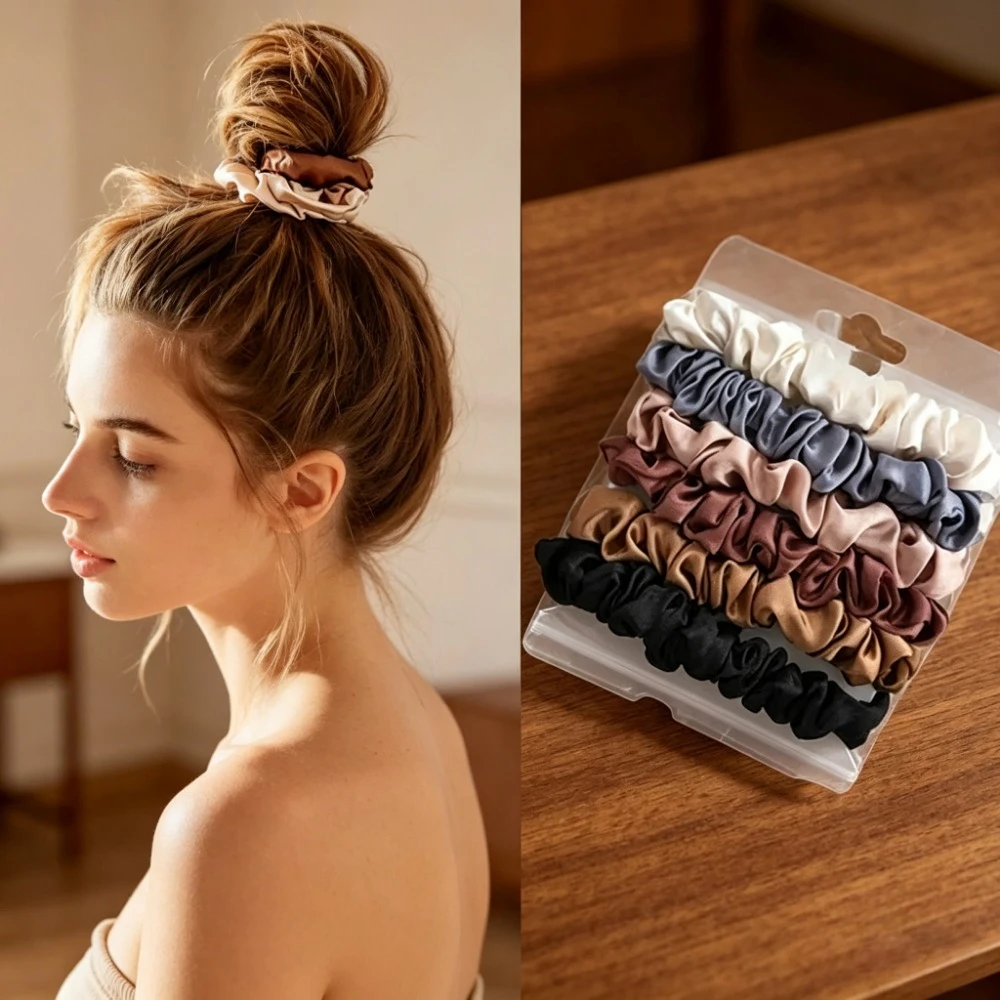 6Pcs Soft Satin Hair Scrunchie - огляд і ціна Travel Accessories Girls