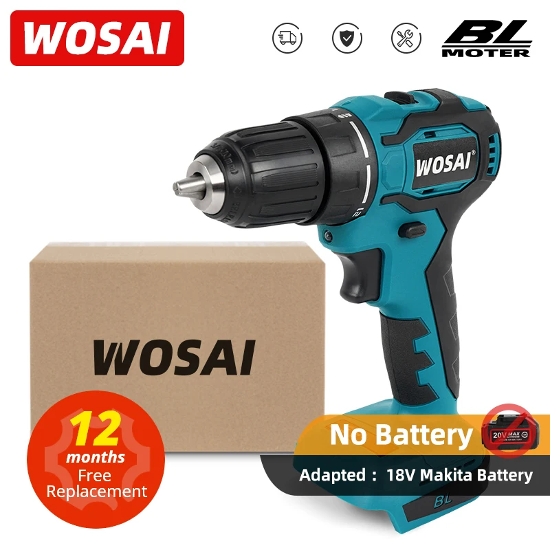 WOSAI MT-Series Brushlessไฟฟ้าเจาะ50N.Mแรงบิดไฟฟ้าไร้สายไขควงเจาะสำหรับ18V Makitaแบตเตอรี่ลิเธียม