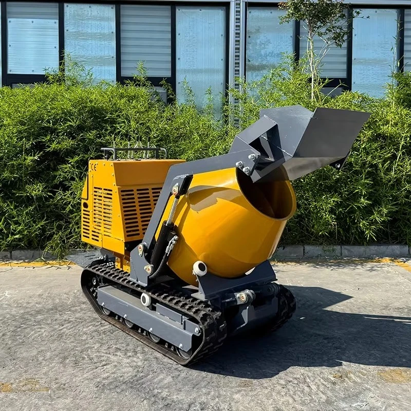 Heavy Duty Crawler Concrete Mixer 500L Diesel Powered with Hydraulic Self Loading Bucket for Rough Terrain Truck
