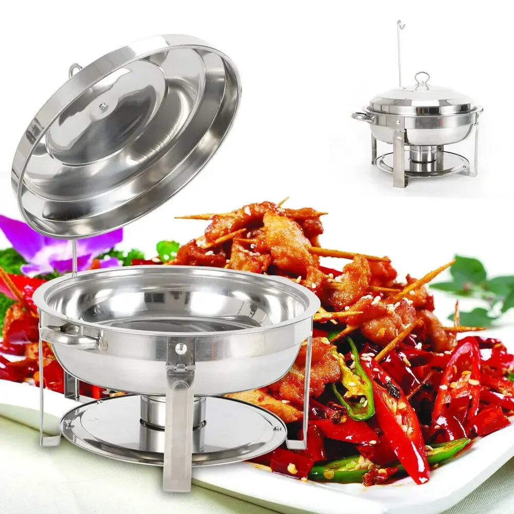 Round Chafing Dish Chafer Food Warmer Container 7.5L With Lid Stainless Steel for Hotel Catering Buffet Party Wedding