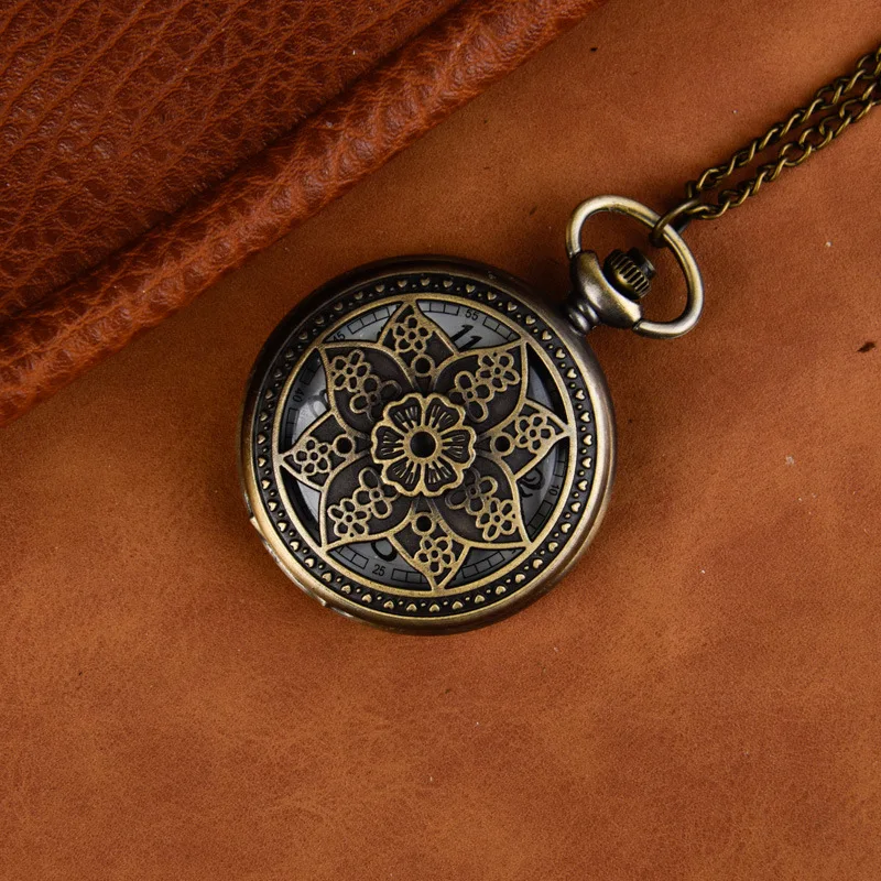 ساعة جيب كوارتز مجوفة ، 8 أوراق ، زهرة مزدوجة ، سلسلة مجوفة ، هدايا ساعة عتيقة