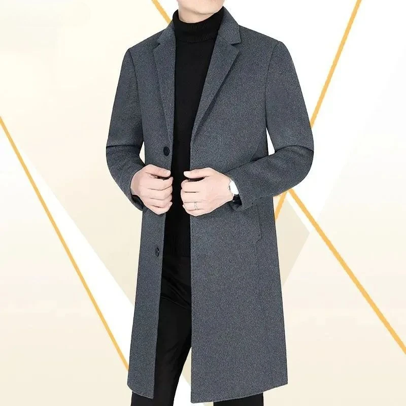 

Men's Autumn Winter Medium Long Woolen Overcoat Casual Warm Suit Collar Trench Coat Ideal for Dads