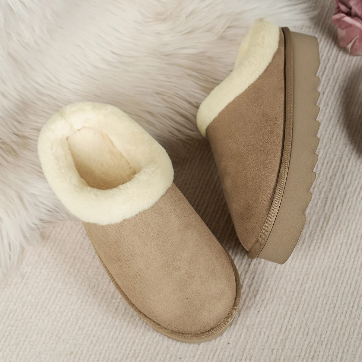 Wintermode Damen Flauschige Dicksohlige Freizeitschuhe, Dicksohlige Rutschfeste und Warme Hausschuhe mit Fellfutter – Detail 11