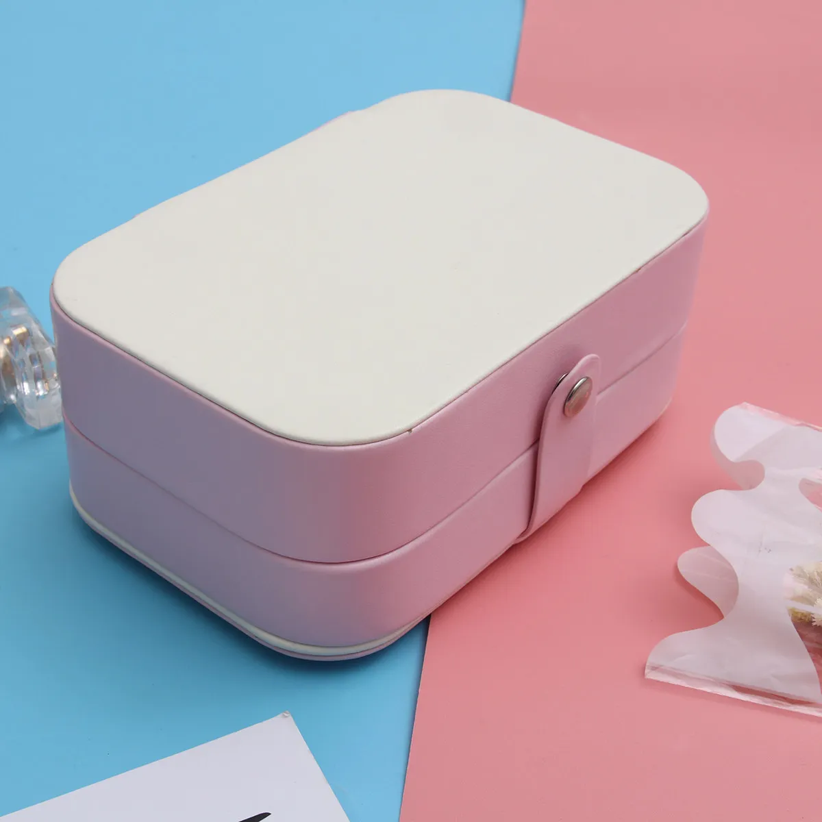 

PU Jewelry Box for Women Double Layer Retro Circular Bead Design Mini Portable Travel Storage Case for Necklace Bracelet Ring