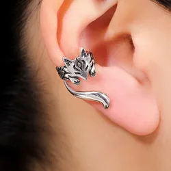 Huitan New Trendy Fox Shape Clip Earrings for Women Antique Silver Color 2023 Ear Cuff Earrings Girl Statement Jewelry Drop Ship