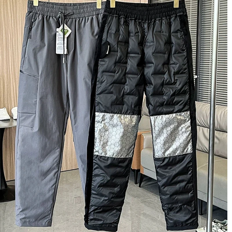 

Men's Casual Pants Winter Warm Padded Pants with 90% White Duck Down Filling Outdoor Windproof Insulated Trousers Asian Size