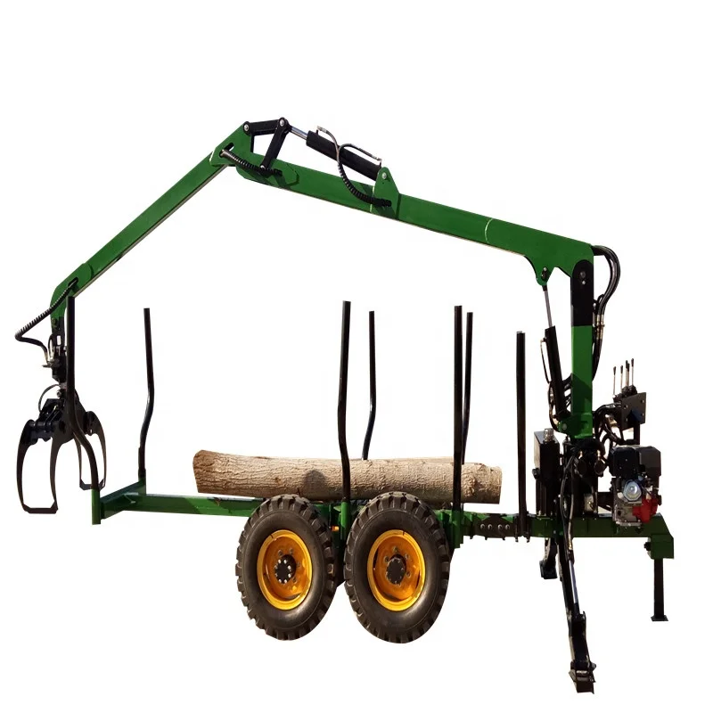 Hydraulic Log Grapple Trailer Solid Steel Anti-Slip Tire Agricultural Forest Logging Timber Transport Accessory
