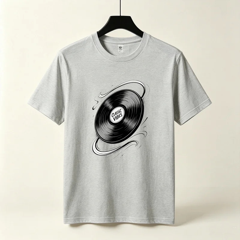 Classic Vibes Vinyl Record T Shirt Men Retro Vintage Music Graphic Tee Hip Hop Rock DJ Turntable Short Sleeve Cotton T-shirt