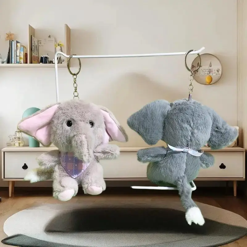 حقيبة قلادة سلسلة المفاتيح الفيل القطيفة؛ لعبة محشوة دمية كرتونية لطيفة؛ حامل المفاتيح الناعمة؛ ديكور معلق على حقيبة الظهر النابضة بالحياة #4