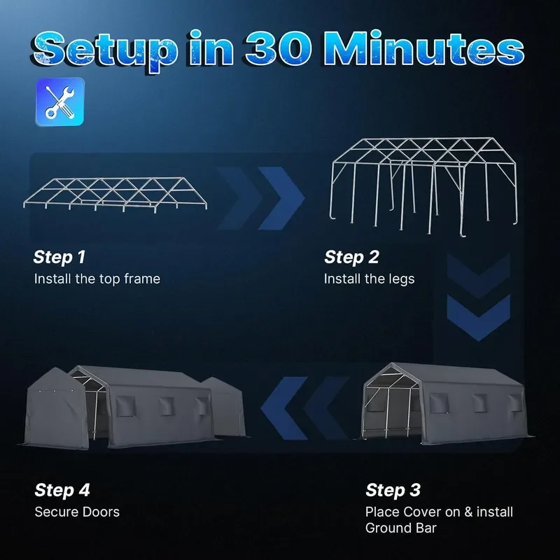 13x20 ft Carport 2 Roll up Doors Vents Outdoor Portable Storage Shelter Garage Tent for Vehicle Boat Truck AntiUV Snow