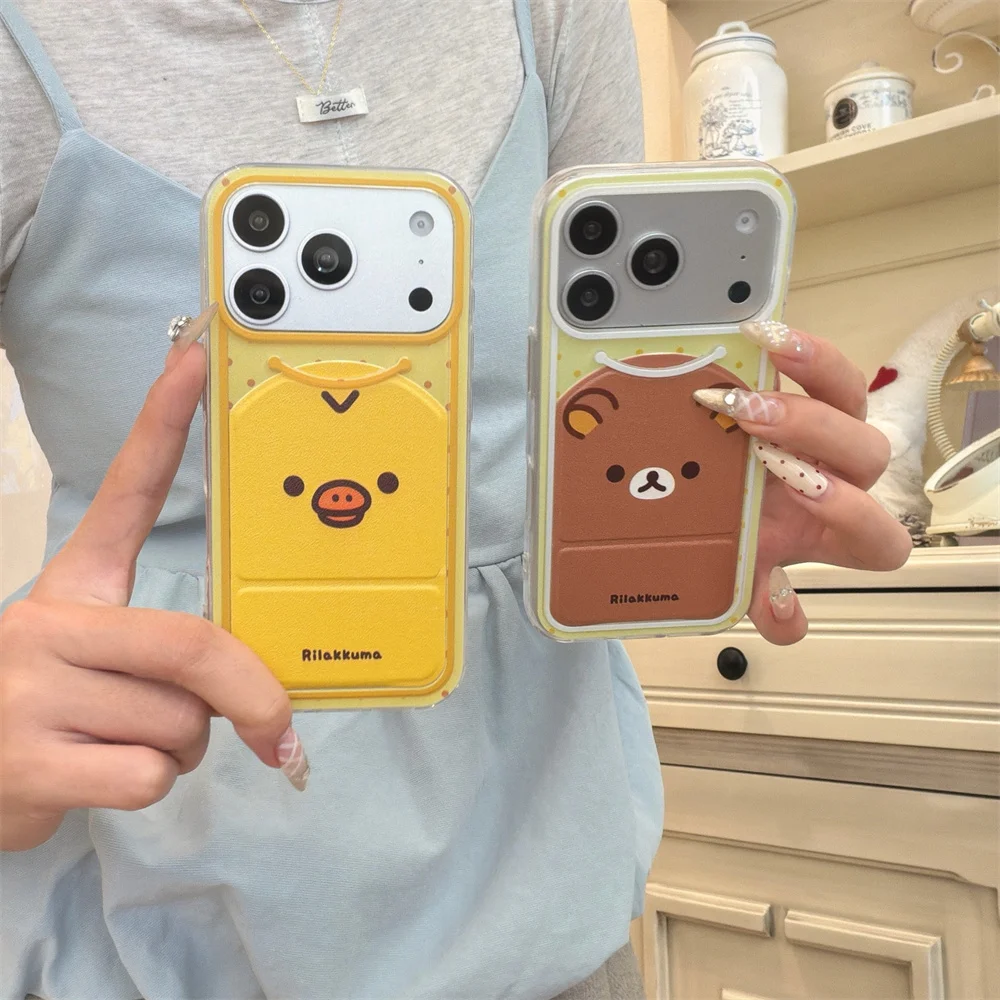 

Polka Dots Rilakkuma Cute Phone case for iPhone 17 Pro 15 14 13 16 Pro Max 16 17 Cover With Stand Funda Cartoon Shockproof Cases