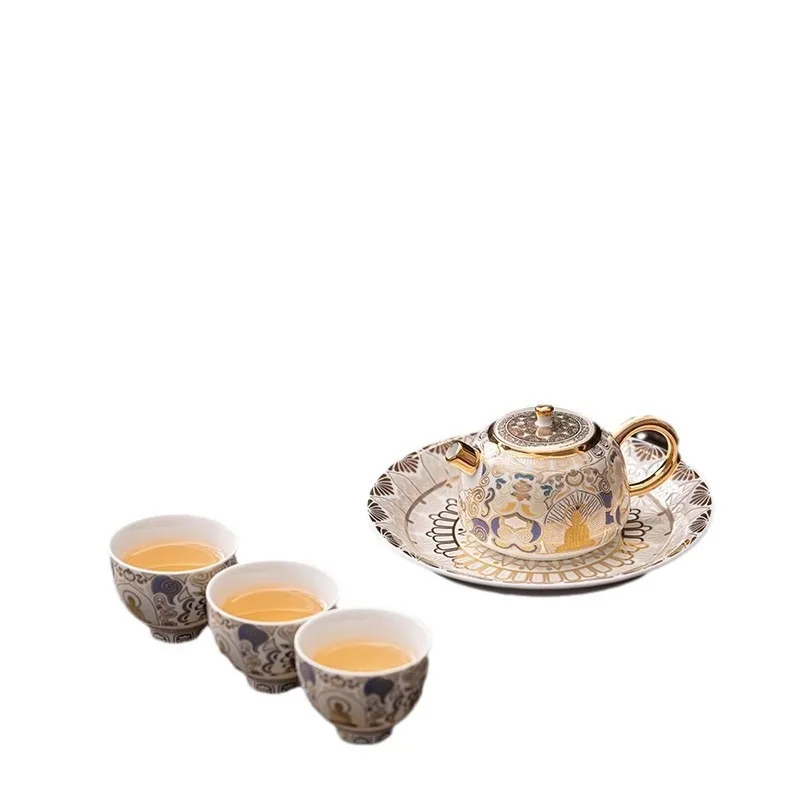 

Handmade ceramic tea set, pot set, gold and silver wrong exquisite gift box