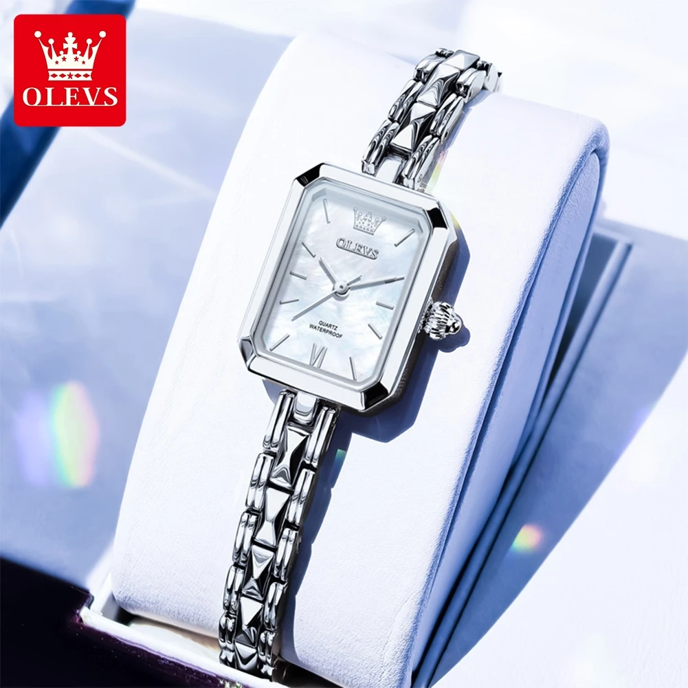 OLEVS Luxury High Quality Quartz Movement Watch Fashion Square Tanks Women's Simple Stainless Steel Bracelet WristWatch