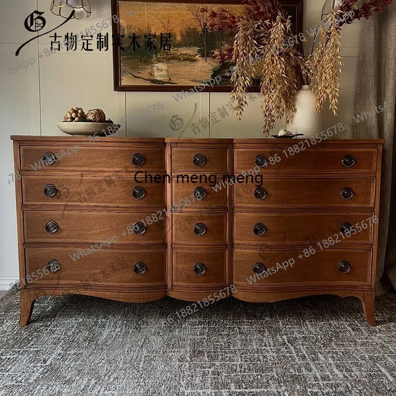 

Neoclassical side cabinet French retro light luxury solid wood chest cabinet large capacity entrance storage cabinet