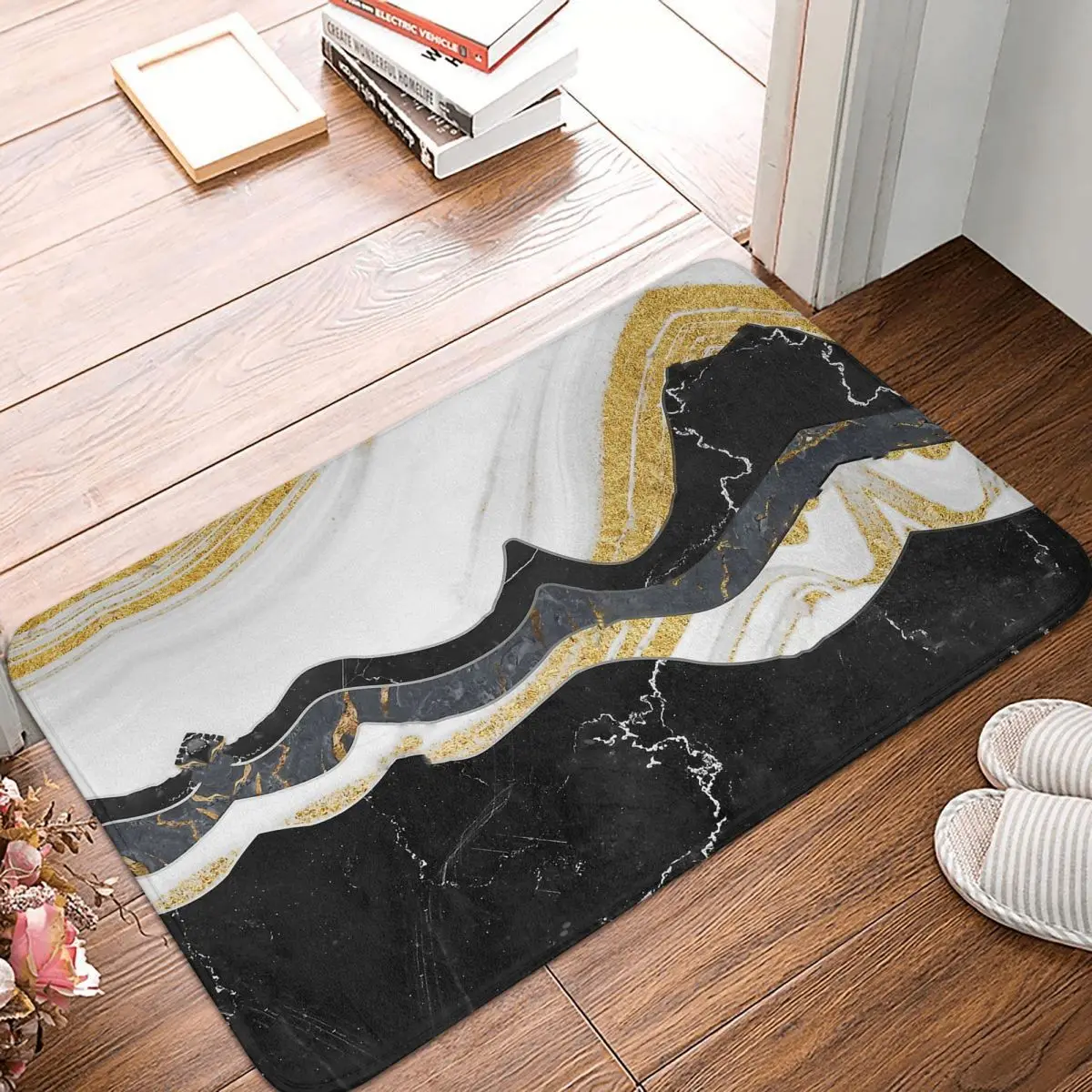 

Non-slip Doormat Mountain Of Gold Layered Marble Wave Bath Bedroom Mat Prayer Carpet Flannel Modern Decor