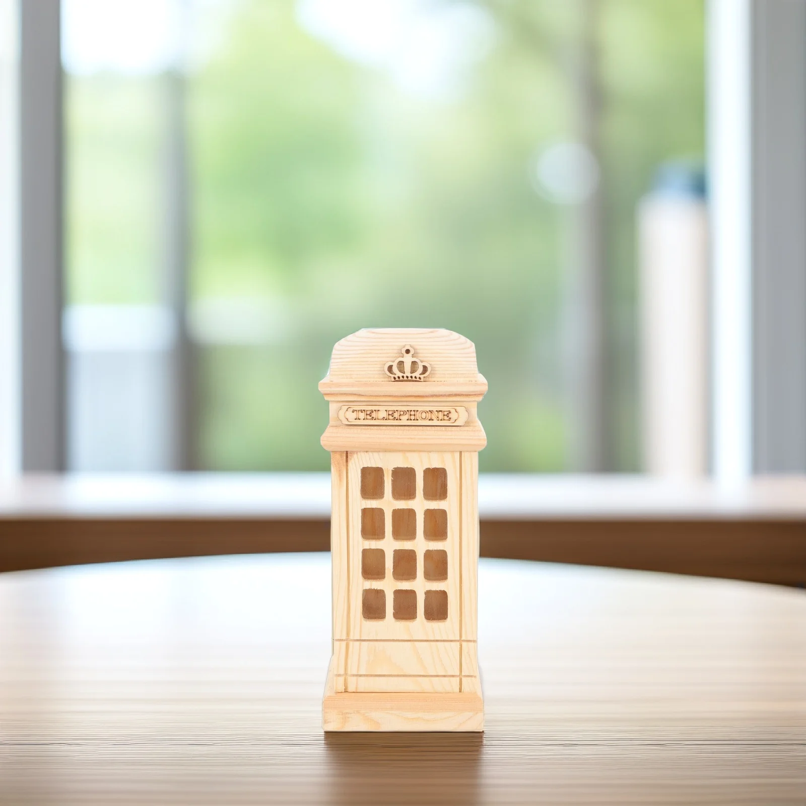 كشك الهاتف Piggy Bank غير مكتمل على شكل خشبي للعملات المعدنية DIY اللوحة الحرفية للأطفال توفير المال جرة #3