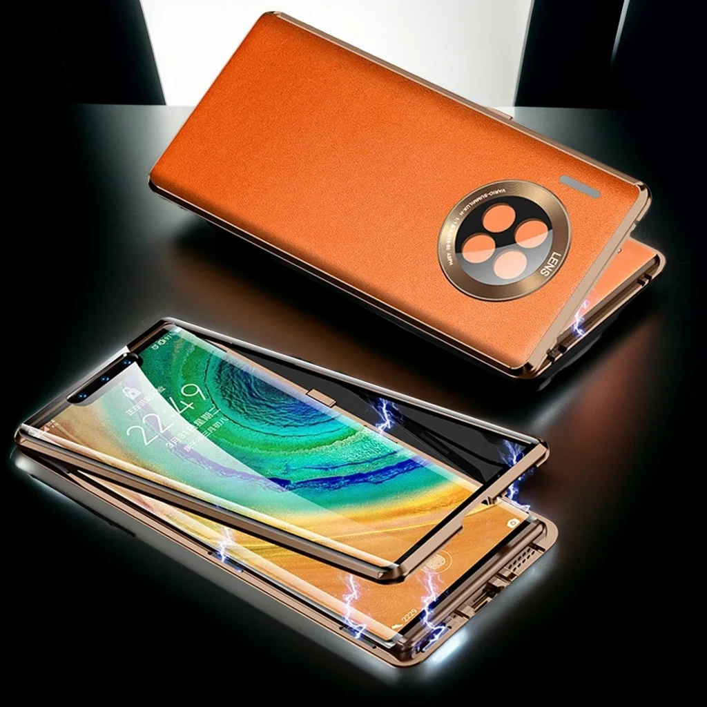 

Роскошное кожаное металлическое магнитное стекло 360° ° Чехол для Huawei Mate 70 60 40 30 Pro Pura 70 Pro HD противоударный чехол-бампер для телефона Funda