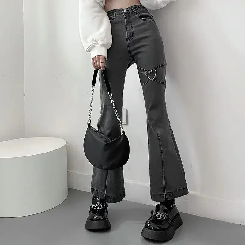 

Jeans for Women Vintage Black Denim Flare Pants Streetwear High Waist Slim Mom Trouser Harajuku Y2K Pants