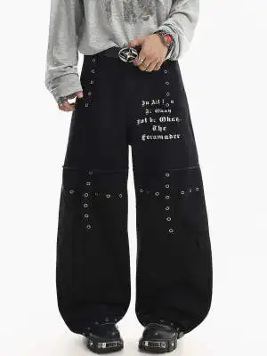 Y2K Black Gothic Cargo Pants Denim Trousers Men Women Streetwear New Wide Leg Jeans Gothic Punk Multi Pockets Solid Color Jeans