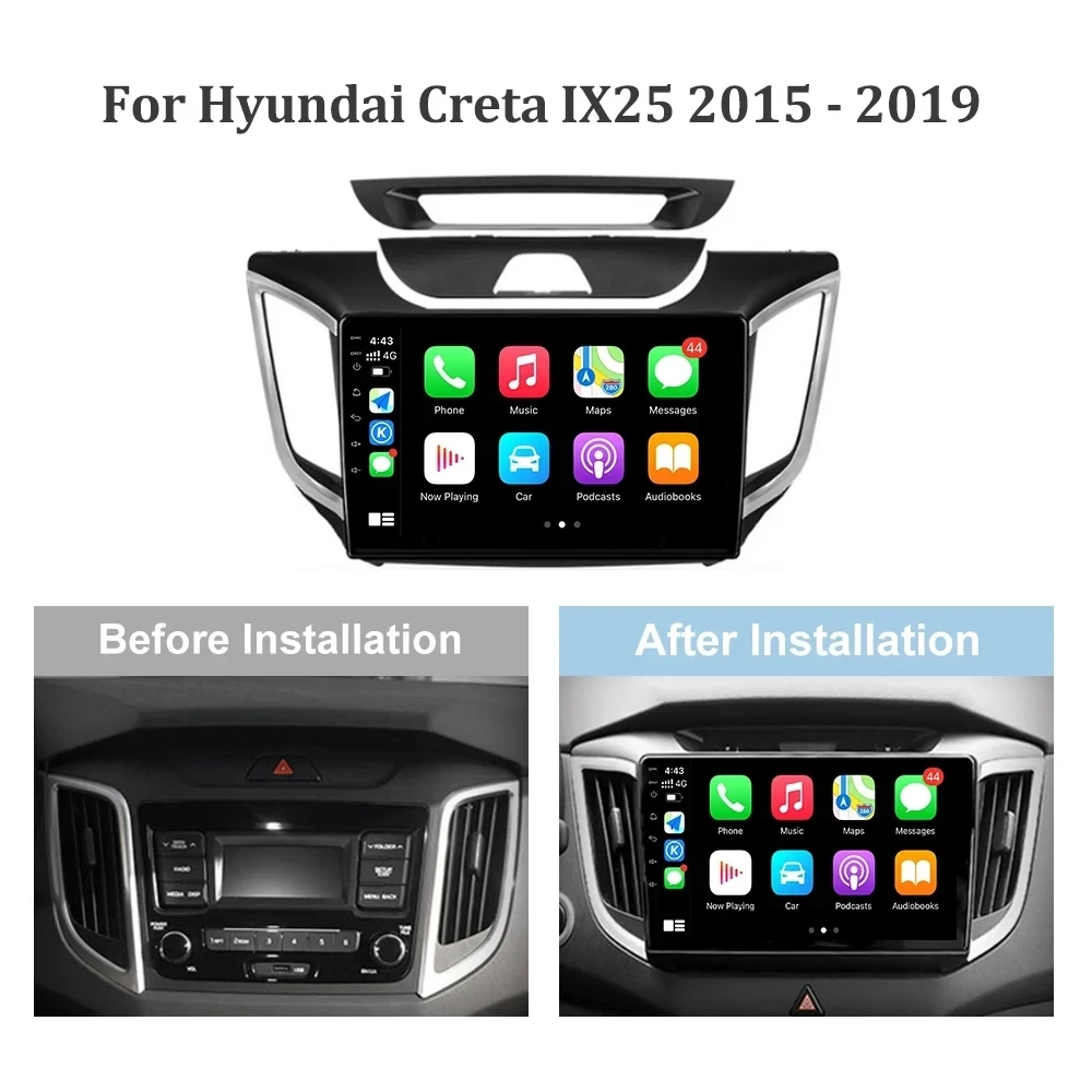 Android 14 Car Radio For Hyundai Creta ix25 2015 - 2019 Navigation Multimedia Player Stereo WiFi+4G DVD Video DSP BT Carplay DVD