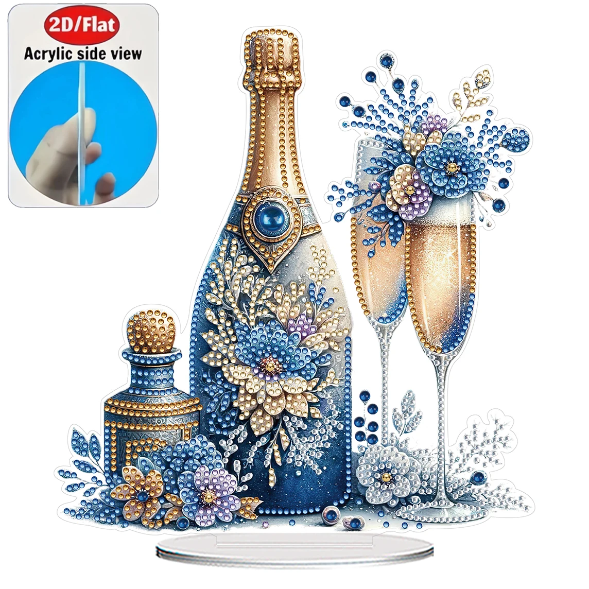 2D / Flat 1pc Blue Champagne Acrylic Welcome Plaque Diamond Painting Desktop Ornament Set, Shiny Wall Decor, Holiday Gift