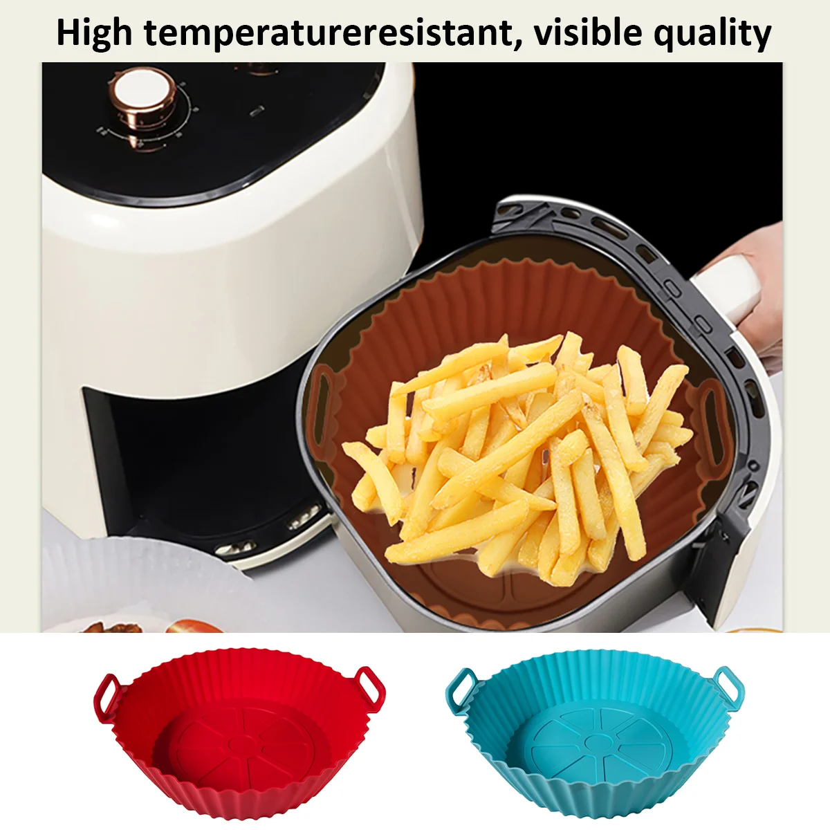 3-teilige Silikon-Einlagen, geeignet für 3-5 Quart Heißluftfritteusen, können brennfestes Backpapier ersetzen, wiederverwendbare Backbleche für den Ofen