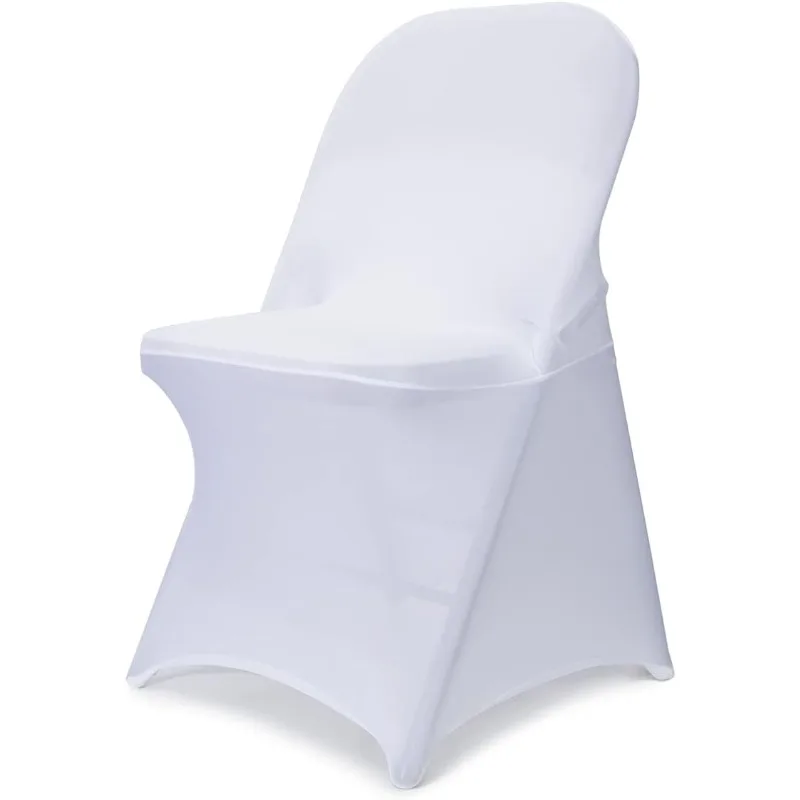 100PCS Spandex Folding Chair Covers, Upgraded Universal Stretch Washable Fitted Chair Slipcovers Protector (White)