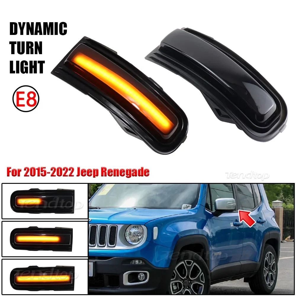 2Pcs LED Dynamic Turn Signal Light Side Mirror Blinker Arrow Sequential Flasher Repeater Fit For Jeep Renegade 2015-2022