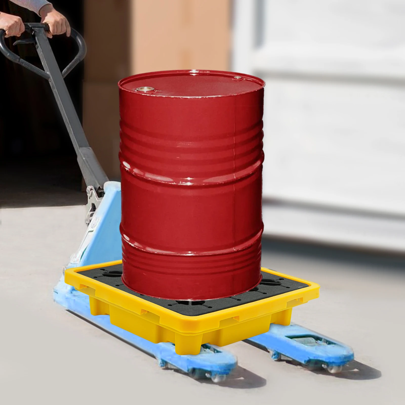 منصة احتواء الانسكاب سعة 43 لترًا، منصة احتواء الانسكاب باللونين الأصفر والأسود لمختلف الحدائق الصناعية والمستودعات