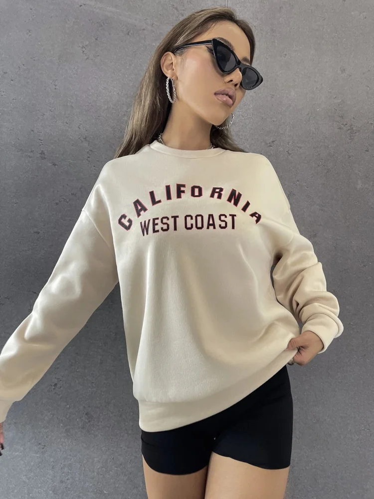 California West Coast Print Women Long Sleeves Vintage All-math Sweatshirt Casual Fashion Clothing Oversize Warm Female Pullover