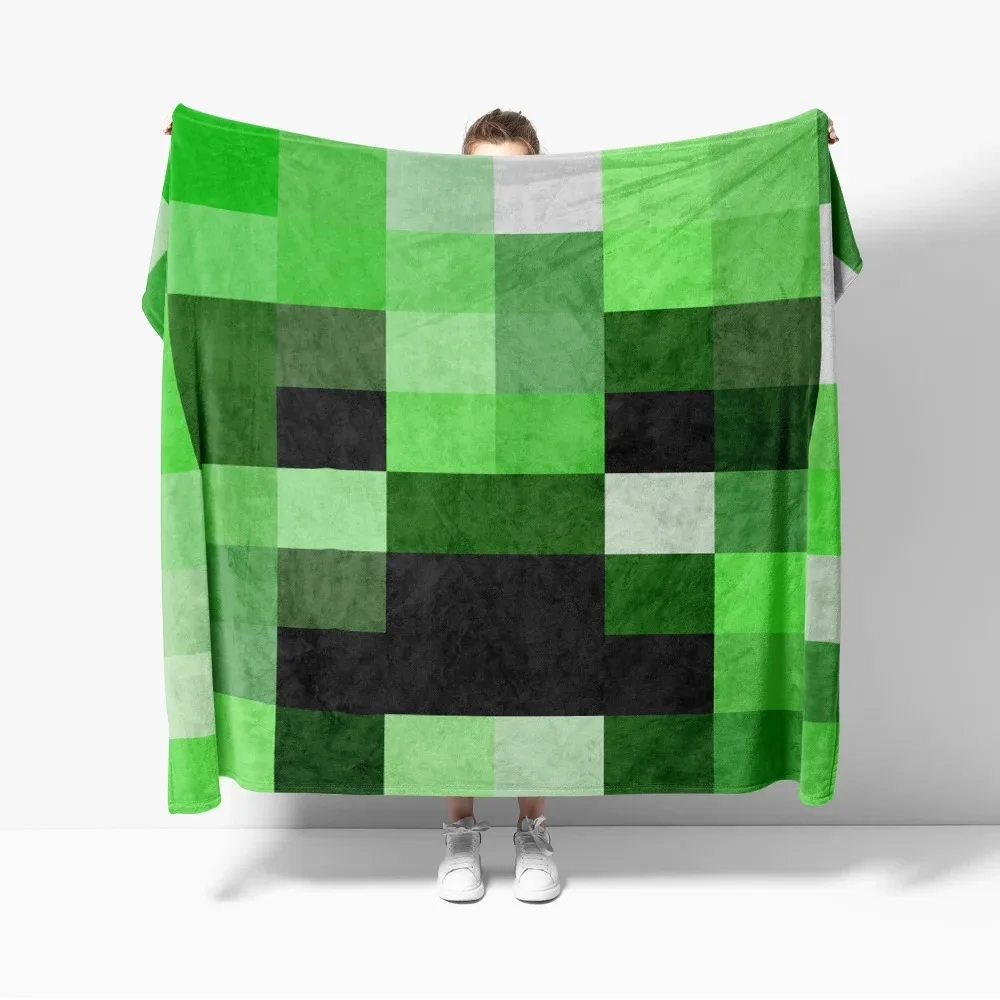 

Одеяло для игры в пиксель, несколько размеров, 2D принт, пиксельный блок, тема персонажа, фланель, полиэстер, диван, спальня, кемпинг, путешествия, подарок, крутой