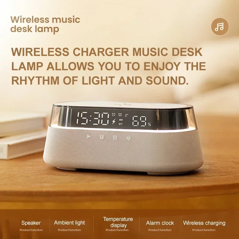 Colsur S39 Bluetooth Stereo 1800mAh Battery Support 15W Wireless Charging Digital Clock Display Night Light Bluetooth Speakers