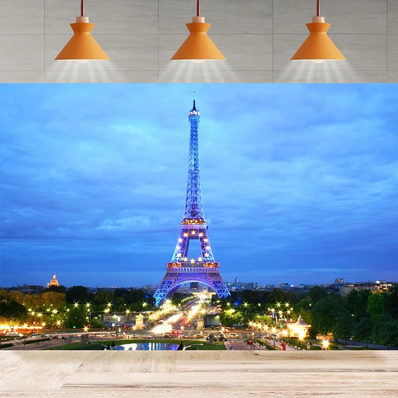 

Eiffel Tower Photography Backdrop Paris City Night View France Paris Theme Party Background Decoration Portrait Photo Booth