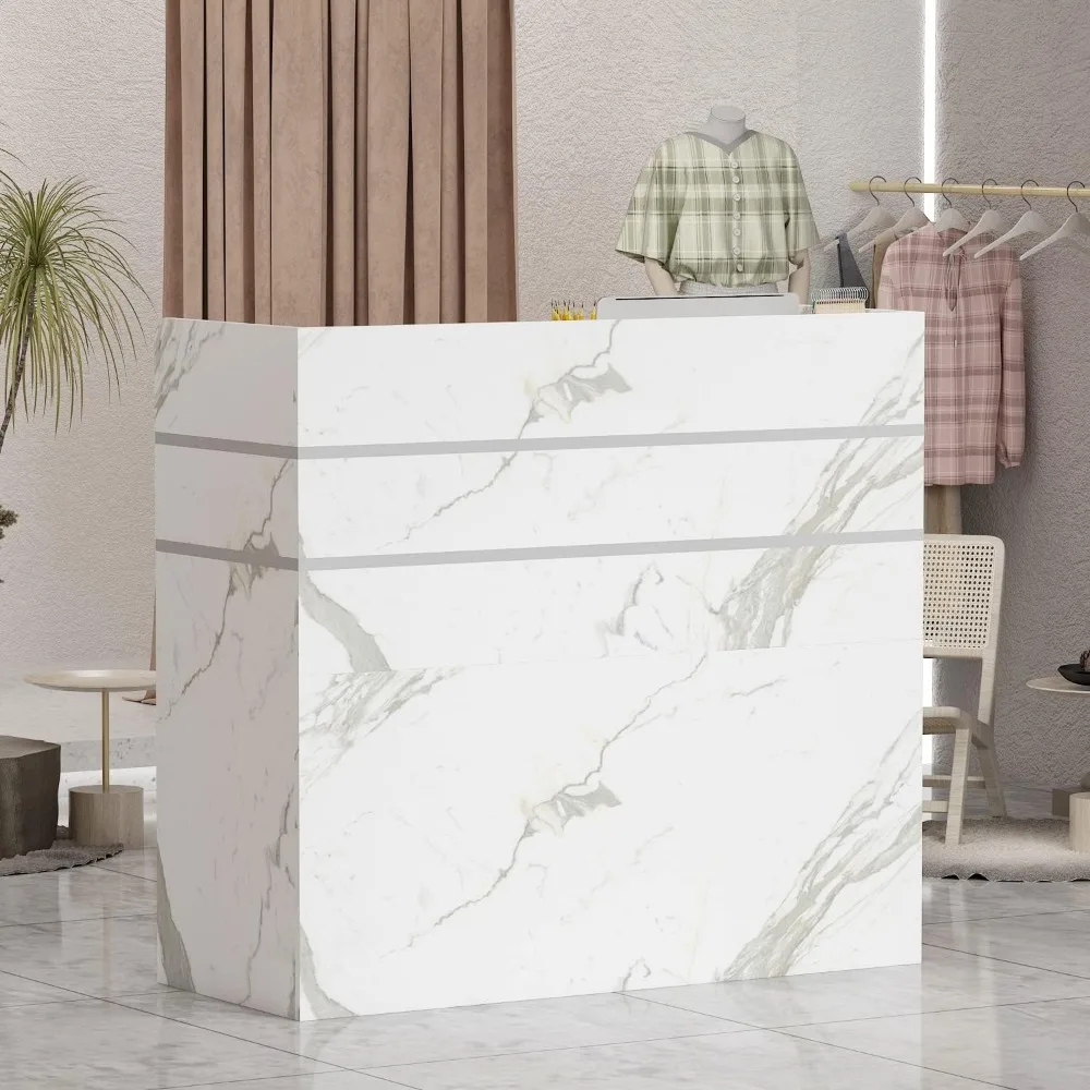 Reception Desk Reception Stations with Open Shelf & Drawers, Wooden Counter Desk with Lockable Drawer for Office Reception Room