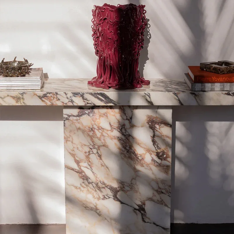 #Dream Home Luxury Marble Console Table Unique T Structure Floating Long Top Natural Stone Hallway Entryway Accent Furniture