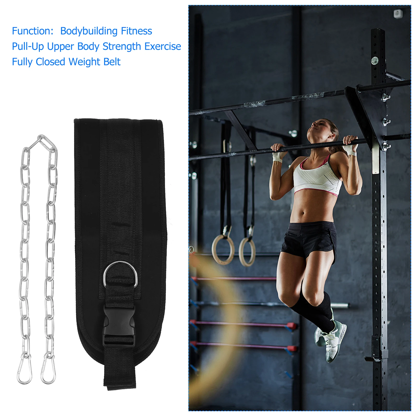 

1pc Weightlifting Waist Belt With Chain Muscles Resistance Training Equipment Thickened Buckle Eva Seam For Body Building