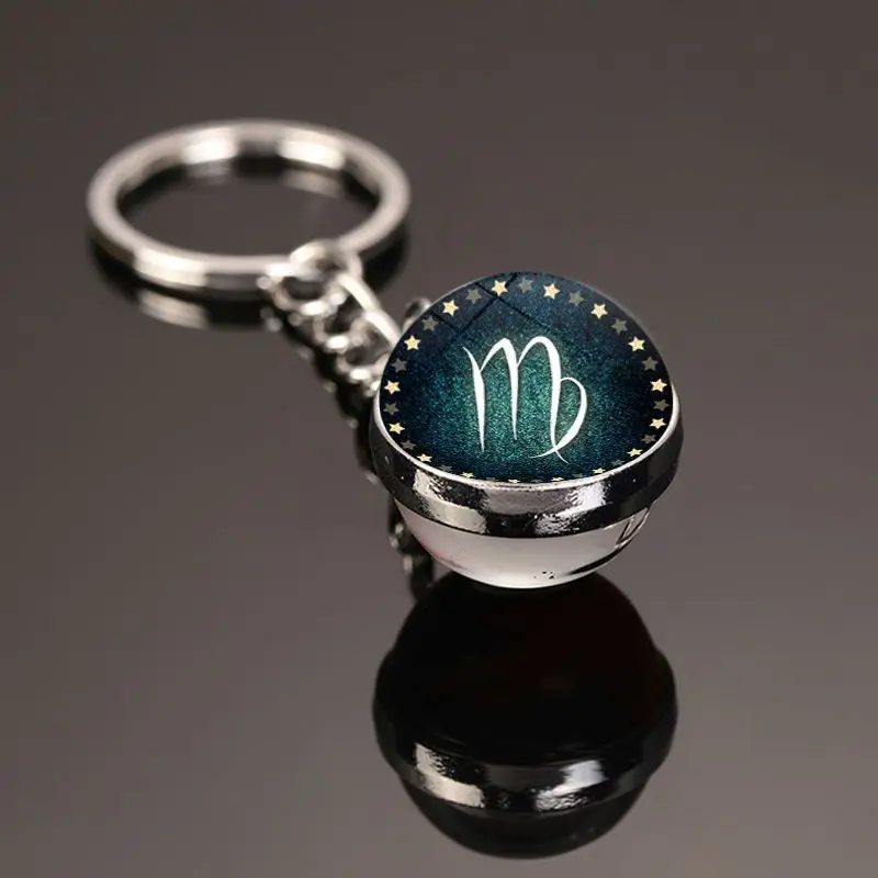 12 Constellation Symbols Keychain Keychain Male and Female Students Book Bag Pendant Keychain Glass Ball