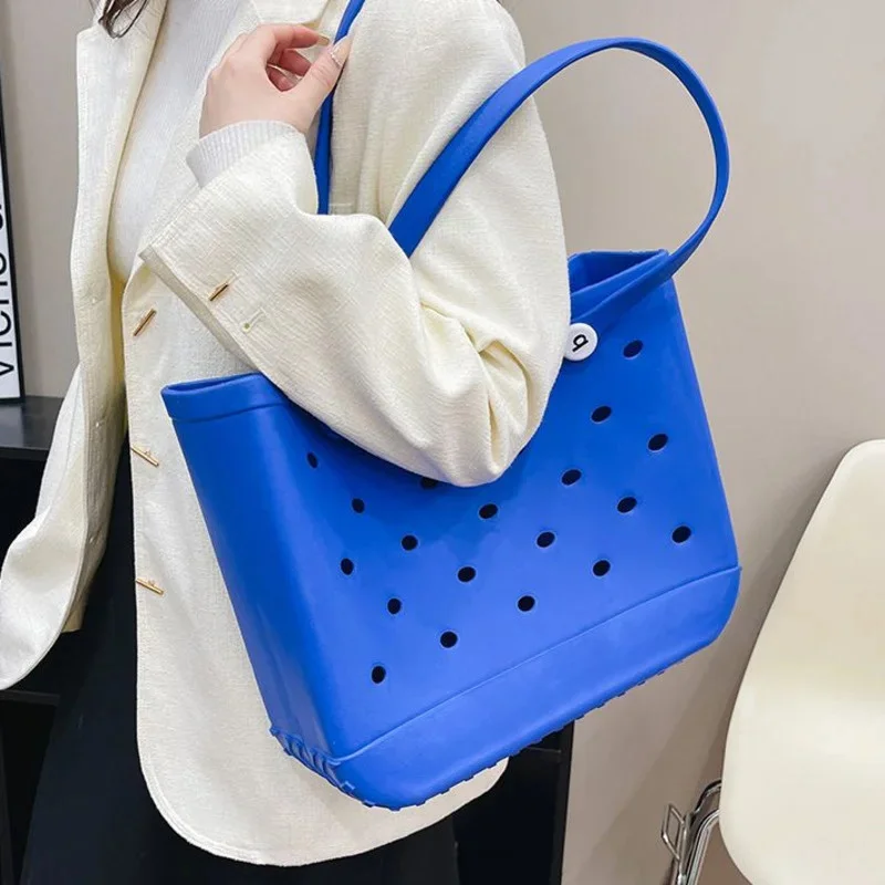 Waterproof Beach Soft EVA Bag Punched Handbag Colorful Summer Water Park Tote Basket Swimming Suit Towels Organizer Shoulder Bag