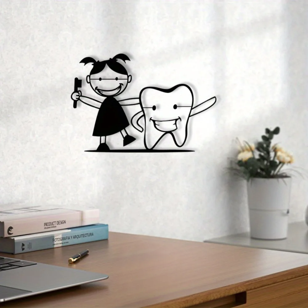 Brand 2D Flat Dental Metal Wall Art, Laser‑Cut Dentist Themed Silhouette Hanging Ornament for Dentist Office Clinic Living Room