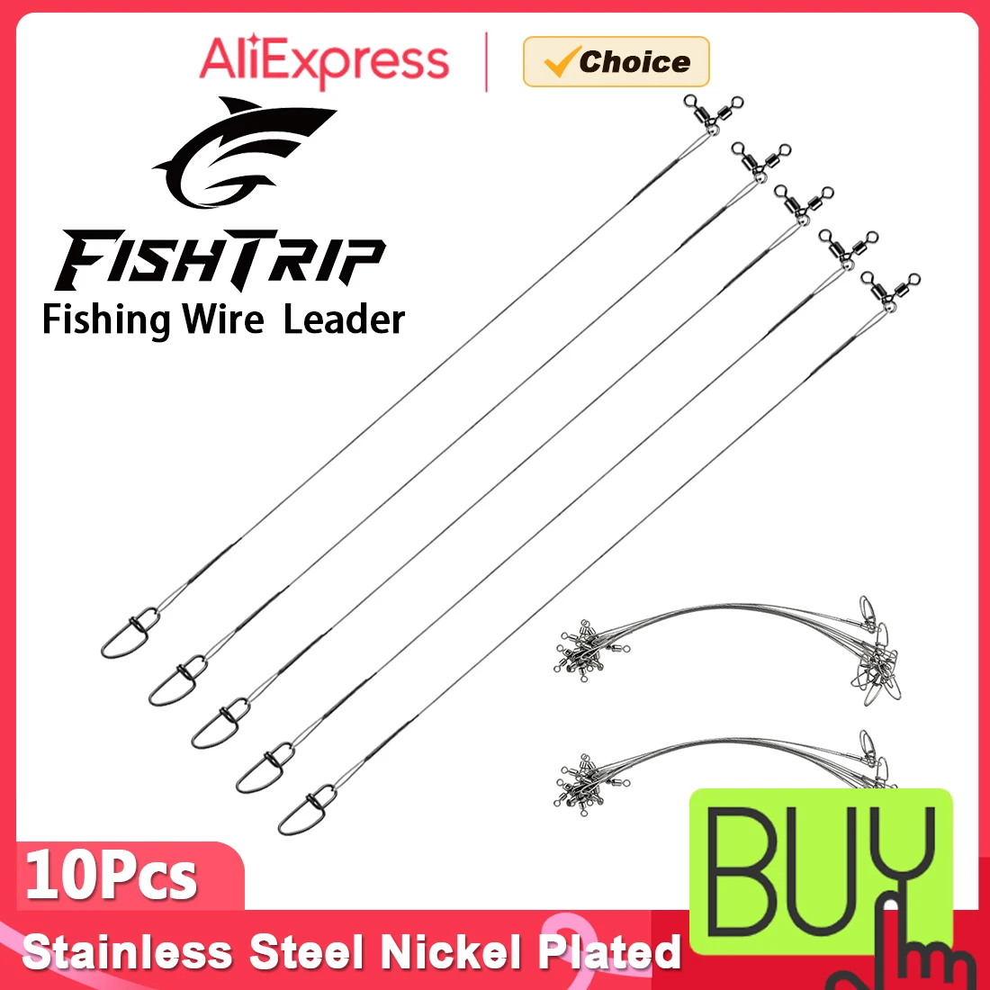 FishTrip 10Pcs 30-80lb Lure Leader Line with Rolling Swivels Connector three way swivel Stainless Steel Cross Wire Fishing Tackl