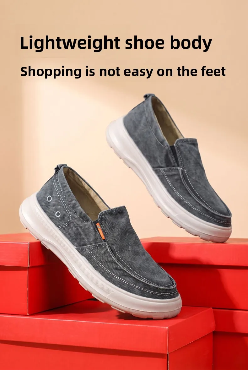 Herren-Slipper aus Canvas, atmungsaktive Loafer aus gewaschenem Denim, leichte, rutschfeste Schuhe zum Gehen, bequeme Alltagsschuhe für Herren. – Detail 4