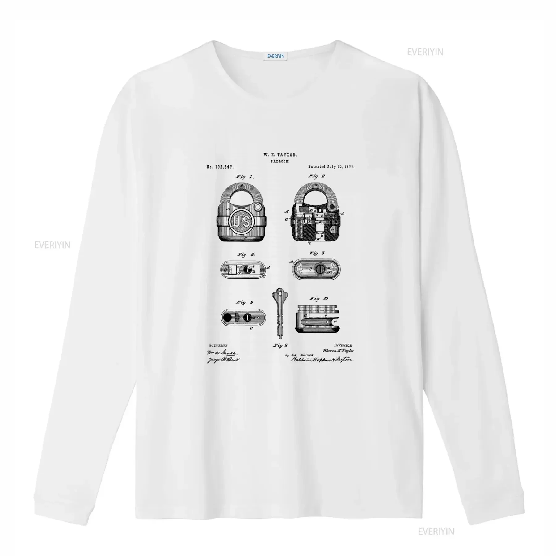 Vintage Padlock Patent Design T Shirt for Locksmiths Unique Lock Picking Inspired Print P558 vintage Washed fashion Slightly