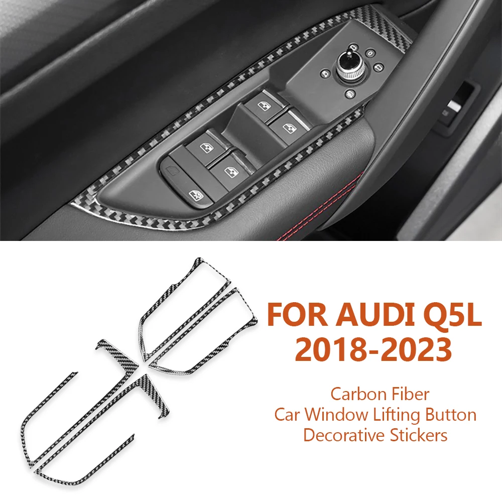 

For Audi Q5L 2018-2023 Hand-Made Carbon Fiber Car Window Glass Lifting Button Panel Decorative Stickers Auto Interior Accesorios