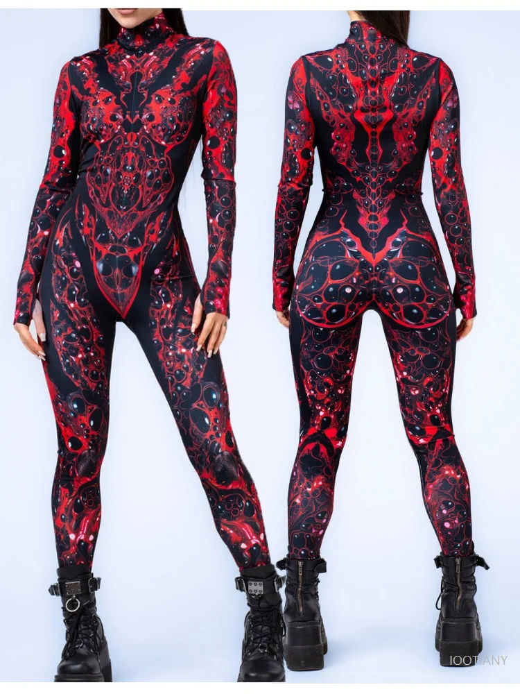 

3d Printing Red Burning Role Play Bodysuit Line Art Carnival Party Jumpsuits Women's Costume Bodysuit Party Halloween Dress Up