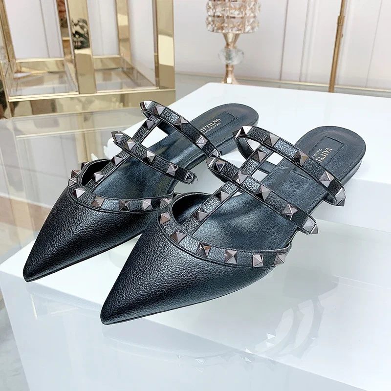 women shoes Women\'s sandals luxury Rivets Shoes Woman 2024 trend Ankle Strap Women Flat shoes  Summer Slippers Brand Design