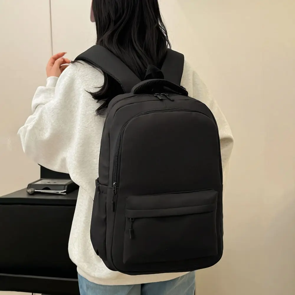 Solid Color Preppy Style Backpack Nylon Large Capacity Students School Bag Handbag Korean Style Teenagers Shoulder Bag Women
