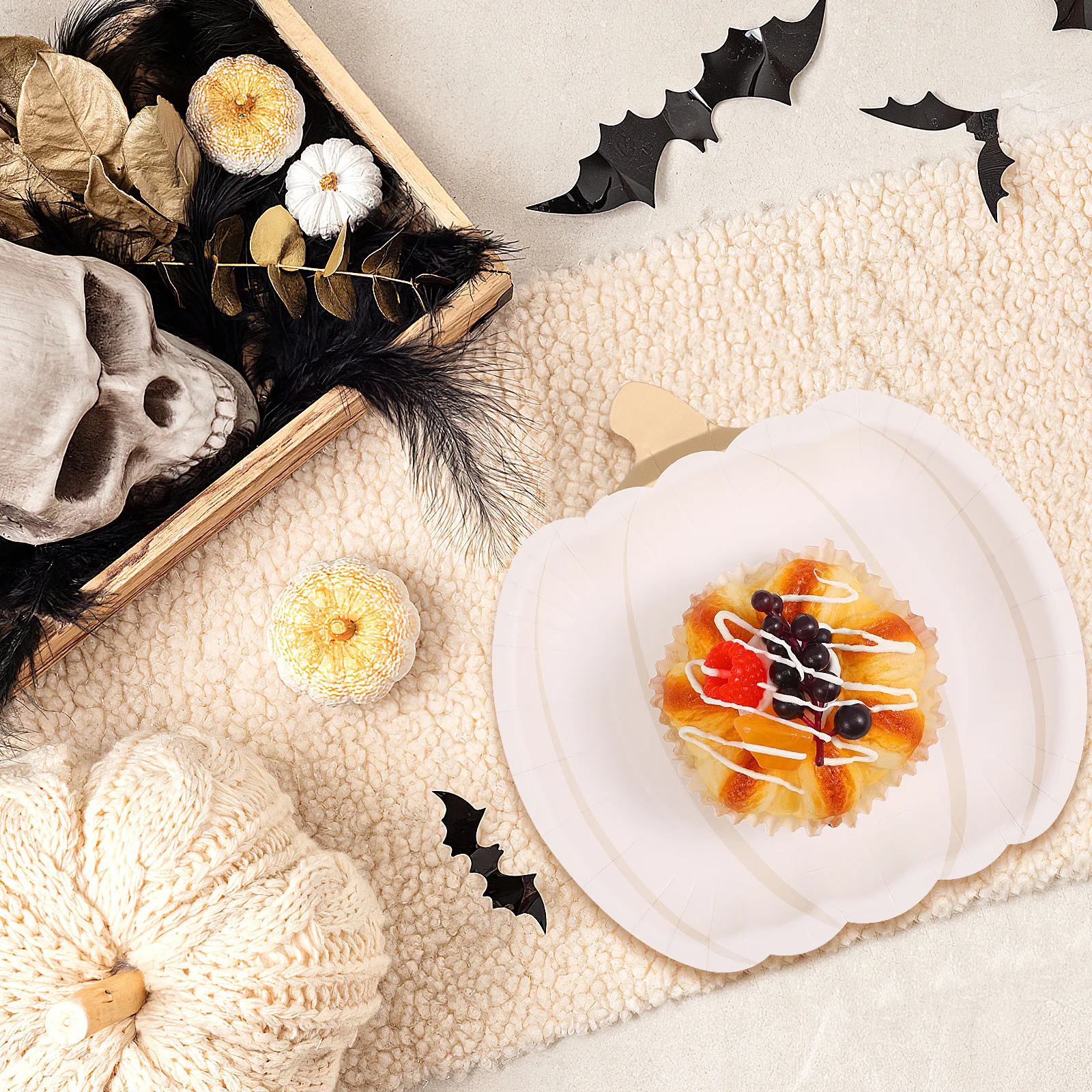 

20 pcs Pumpkin Shape Paper Plate Halloween Disposable Tableware Assorted Supplies Kitchen Bar Utensils
